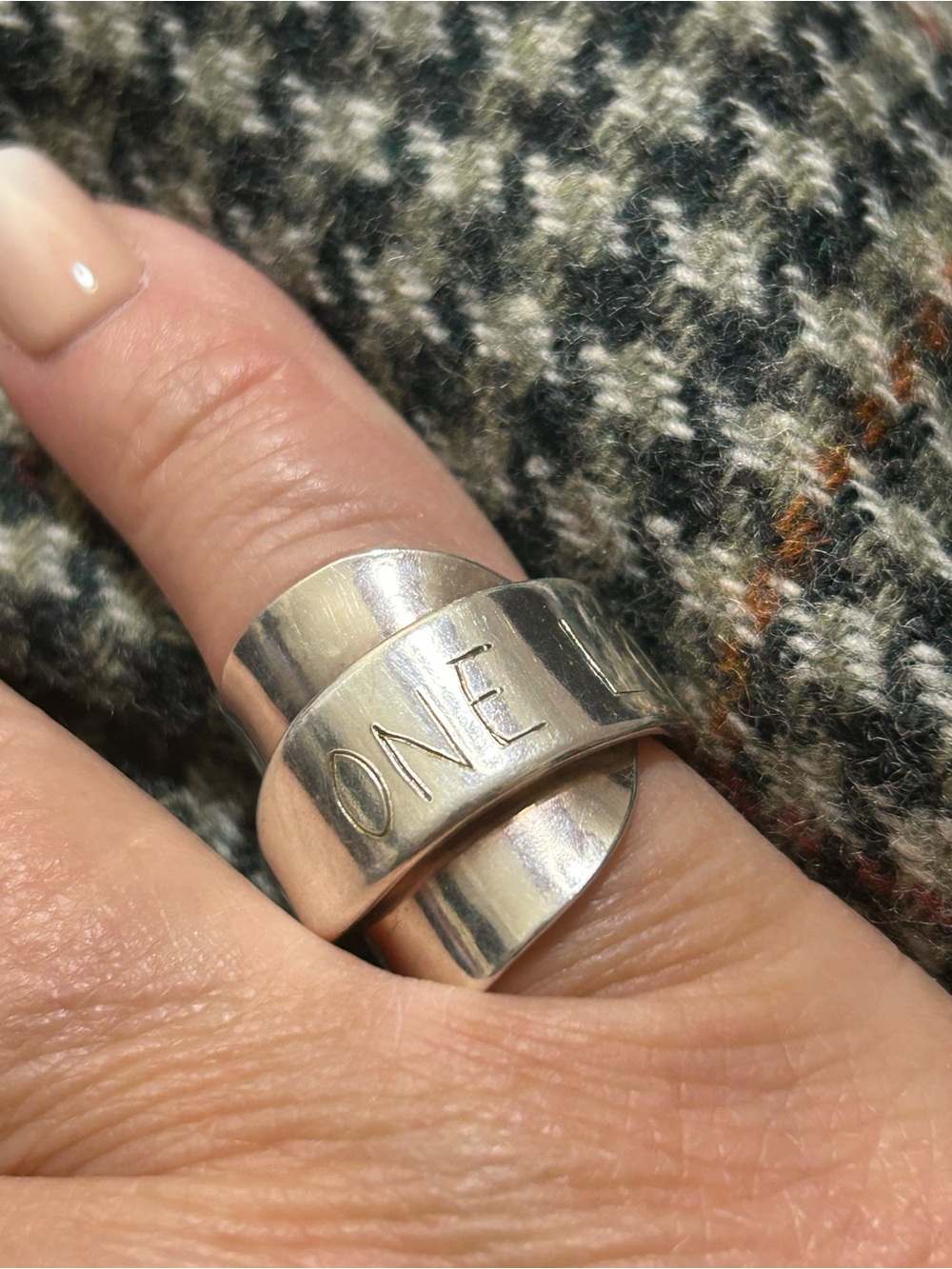 OOAK Sterling Spoon Ring “ONE LOVE”